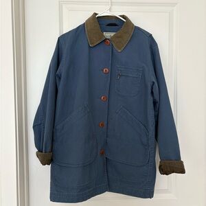Vintage L.L. Bean Barn Coat | Blue utility Jacket w/ Green Corduroy Collar | S
